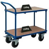 Proregal Tischwagen Pro mit 2 Etagen HxBxT 95x50x97cm | 2 Lenk- & Bockrollen | Traglast 400kg | Lichtblau