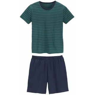 LE JOGGER le jogger® Pyjama, (2 tlg., 1 Stück), Schlafanzug mit gestreiftem Oberteil le jogger® petrol-marine