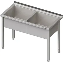 Stalgast Topfspüle mit zwei Becken, 1600x700x850 mm, 300 mm Beckenhöhe, mit Aufkantung, verschweißt