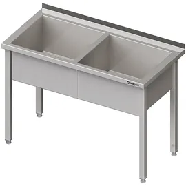 Stalgast Topfspüle mit zwei Becken, 1600x700x850 mm, 300 mm Beckenhöhe, mit Aufkantung, verschweißt