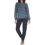 Normann Pyjama Damen Frottee Schlafanzug mit Bündchen in elegantem Streifendesign blau 48-50