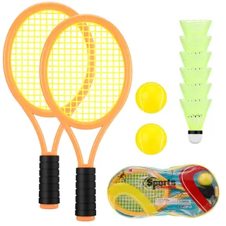 Tennisschläger Kinder, 2 in 1 Tennis und Badminton Schläger Set mit 2 Trainingsbällen und 6 Badmintonschlägern, Racket Spielzeug mit Tragetasche für Kinder Anfänger Outdoor Indoor Sport