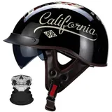 Vintage-Motorradhelme mit Visier, offene Helme, ECE-zertifizierte Motorradhelme, Roller- und Mopedhelme for Damen und Herren, Chopper- und Cruiserhelme(A01,XXL-63-64CM)