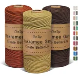 OurTop Premium Makramee Garn 3er Set, 3mm x 100m Macrame Cord Makramee Schnur Makramee Kordel, Garn für DIY Handwerk, Weben Dekoration, Hängepflanze Pflanze Aufhänger(Salbei, Ziegelrot, Braun)