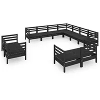 vidaXL 11-tlg Garten-Lounge-Set Massivholz Kiefer Schwarz