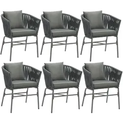 TECTAKE Stuhlset Valeiras im Rope-Design, dicke Polster, 60x61x77cm  6er Setdunkelgrau/dunkelgrau
