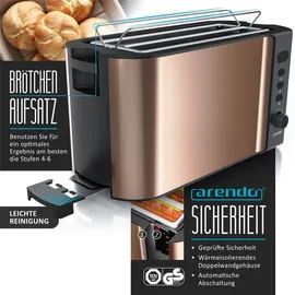 Arendo Frühstücksset 2-teilig, 1,5L Wasserkocher Edelstahl, 1500W Langschlitz Toaster FRUKOST, Kupfer - Kupfer