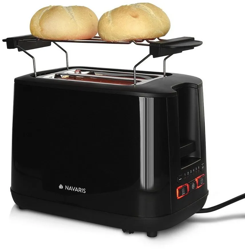 Preisvergleich Produktbild Navaris Toaster Doppelschlitz-Toaster mit Brötchenaufsatz - 6 Stufen schwarz