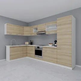 VCM Winkelküche Esilo L-Form 328 x 178 cm weiß/sonoma-eiche