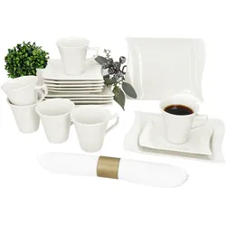18tlg Kaffeeservice Ivory Porzellan 6 Personen Tassen 120ml Untertassen Teller