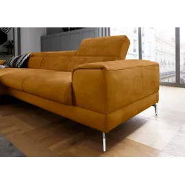 W.Schillig Ecksofa "piedroo, Designsofa mit tollem Sitzkomfort, bequem und elegant, L-Form", gelb (brandy s37), B:303cm H:70cm T:193cm, Stoff S37 (100% Polyester): Luxus-Microfaser in Lederoptik, Sofas, Ecksofa, Kopfteilverstellung, wahlweise mit