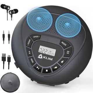 Klim Speaker CD Player mit Lautsprecher + NEU 2024 + Wiederaufladbarer Akku CD-Spieler mit Kopfhörern + SD/TF-Karte + AUX + Idealer Auto-CD-Spieler + CD Player tragbar mit Lautsprecher