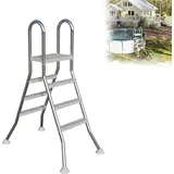 Aufun Edelstahl 304 Poolleiter, Aufstellbecken Leiter 3 stufig, Einstiegsleiter Silber bis 150kg belastbar, Hochbecken für freistehende oder teileingelassene