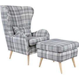 Home Affaire Polstergarnitur HOME AFFAIRE "Charles", grau (grau,), B:78cm H:118cm T:152cm, 100% Polyester, Sitzmöbel-Sets, Lesesessel Sessel mit Hocker Ohrensessel mit Hocker, groß und gemütlich im moderner Optik