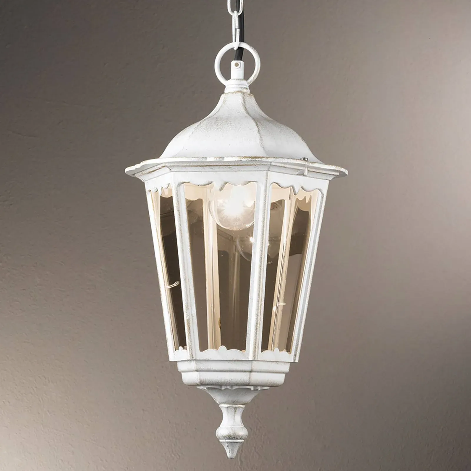 ORION Pendelleuchte Puchberg für außen, weiß-gold Puchberg, dimmbar, weiß / opal, Aluminium, Antik - 22 cm - 22 cm - 45 cm