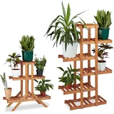 Relaxdays - 2x Pflanzentreppe im Set, Blumentreppe, Blumenregal, Pflanzenregal, Etagere, Blumenständer, Mehrstöckig, 5 Böden, Holz