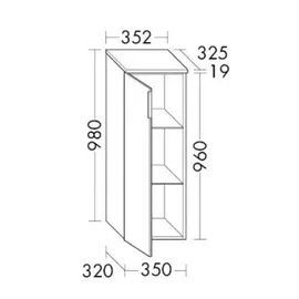 Burgbad Yumo Halbhoherschrank, Anschlag links, eine Tür, Breite: 352mm, Griff G0179, UHDF035LF3193G0179, Farbe: Weiß Hochglanz Acryl / Weiß Hochglanz Melamin