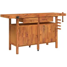 vidaXL Werkbank mit Schubladen Schraubstöcken 162x62x83 cm Akazienholz