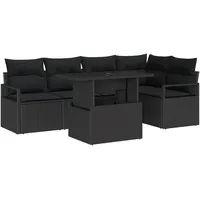 vidaXL 6-tlg. Garten-Sofagarnitur mit Kissen Schwarz Poly Rattan