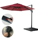 Mendler Gastronomie-Ampelschirm HWC-A96, Sonnenschirm, rund Ø 4m Polyester/Alu 27kg ~ bordeaux mit Ständer