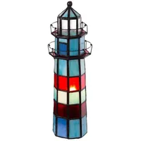 BIRENDY Lampe im Tiffany-Stil Leuchtturm Dekorationslampe Glaslampe, Leuchte,Tischlampe, Tischleuchte