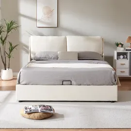 [en.casa] Lunner mit Bettkasten 140x200 cm Beige