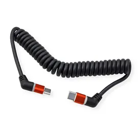 Roline USB 2.0 Kabel, Typ C - C, ST/ST, 360° Rotation, 60W, Spiralkabel, schwarz/rot, 1,5 m