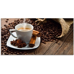 Artland Glasbild Kaffeetasse Leinensack mit Kaffeebohnen, Getränke (1 St), in verschiedenen Größen braun 60 cm x 30 cm