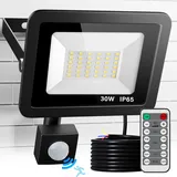 LED Strahler mit Bewegungsmelder Außen Fernbedienung, 30W 3000LM 40 LED 6500K Kaltweiß Superhell Scheinwerfer Flutlicht, IP65 Aussenstrahler Wasserdicht Wandleuchte für Garten, Garage, Haus, Hof