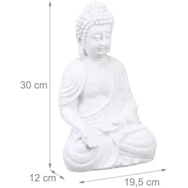 Relaxdays Buddha Figur, Polyresin, wetterfest & frostsicher, Gartendeko, HxBxT: 30x19,5x12 cm, weiß