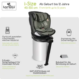 Lorelli Kindersitz Estate i-Size 40-150cm, Isofix Stützbein, Sitz 360 drehbar, grün