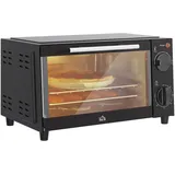 Homcom Minibackofen 9L Mini Ofen mit Backblech, Grillrost, 100 °C-230 °c, mit einstellbar Temperatur und Garzeit, 60 Min. Timer, 750W, Edelstahl, Schwarz