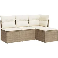 VidaXL 4-tlg. Garten-Sofagarnitur mit Kissen Beige Poly Rattan