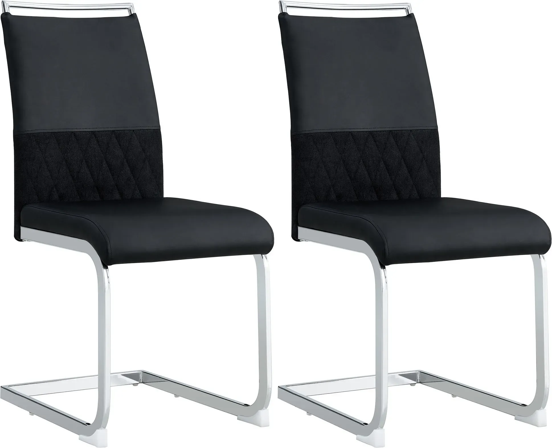 Set aus 2 modernen Esszimmerstühlen mit hoher Rückenlehne aus PU & gepolstertem Leinen, ergonomisches Design für Küche & Büro, Schwarz   Aosom.de