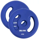 GORILLA SPORTS® Neopren Hantelscheiben - 2er Set, 2x1kg, 2x2kg, 2x3kg, 2x4kg, 2x5kg Gewichte, 30/31 mm Bohrung, mit Griffen, Gusseisen - Gewichtsscheiben, Hantelscheiben-Set