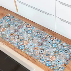Vinylteppich ANDIAMO "Marrakesch", blau (blau, grau), B:70cm H:5mm L:200cm, Polyester, Teppiche, abwischbar, rutschhemmend, Fliesen oder Beton Design, auch als Läufer