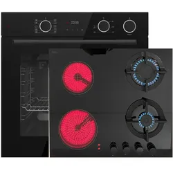 Boehme Böhme Einbauherdset Schwarzen Glas mit AirFry Funktion sowie Dampfunterstützung + Hybrid Kombi Gas Elektro Kochfeld 60 cm