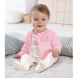 KIDSWORLD Strampler, Jäckchen & Mütze 3tlg Baby-Set, für kleine Mädchen (Set, 3-tlg) aus Bio-Baumwolle rosa 50/56 EU