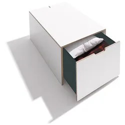 Bettkasten 16 Müller Möbelwerkstätten weiß mit Birkekante, Designer Rolf Heide, 40x93x46.7 cm