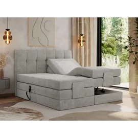 MKS Meble MKS Boxbett, Hellgrau Textil, 2-Sitzer, H4 7-Zonen Rechteckig, 140x200 cm Schlafzimmer, Betten, Boxspringbetten
