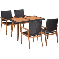 5-tlg. Garten-Essgruppe Poly Rattan Schwarz und Braun