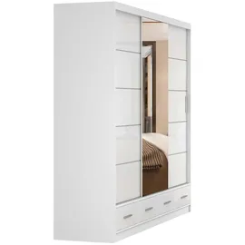 fabryka mebli idźczak Schwebetürenschrank Kleiderschrank 250 cm Weiß/Weiß semigloss mit Spiegel Florence - weiß