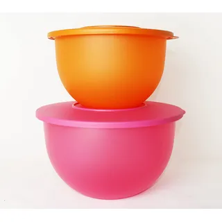 TUPPERWARE Mikrowelle Junge Welle Schüssel 4,3L Hellblau + 2,5L Pink Rührschüssel, Servierschüssel + Mini Sieb lila