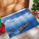 Badezimmerteppich 60x100 cm,Badematte rutschfest,Weicher Badvorleger,Meerestiere Delfine springen in klares Meer und flauschige Wolk,Mikrofaser Absorbent Badteppich für Badewanne,Dusche und Badezimmer