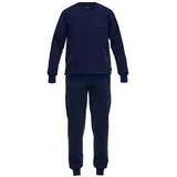 Götzburg Herren Schlafanzug - lang, Bündchen, Pyjama, Baumwolle, Muster Blau 3XL