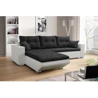 Fun Möbel Ecksofa Sofa NINO mit Schlaffunktion, Weiss-Schwarz Ottomane