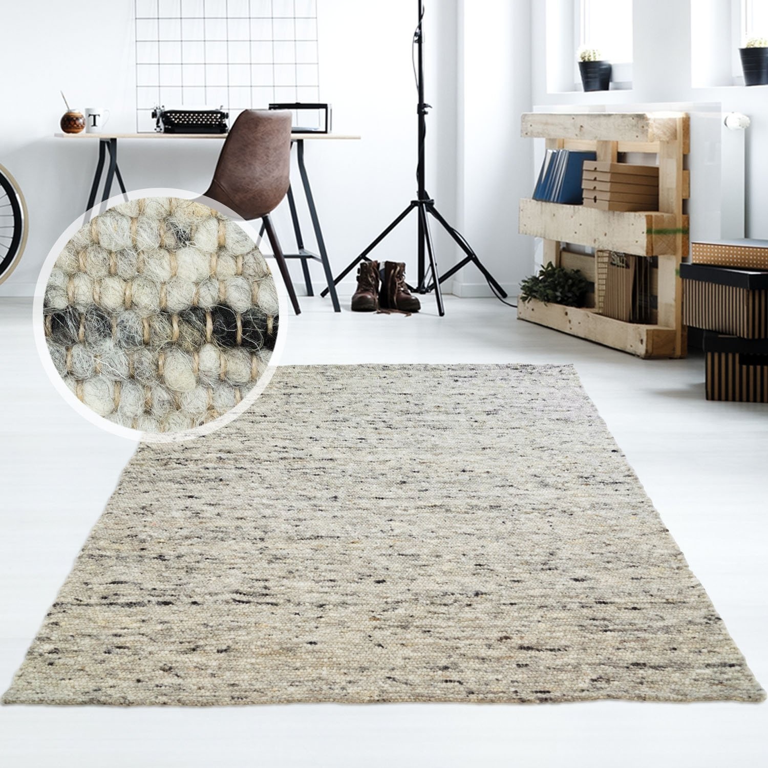 Taracarpet Moderner Handweb Teppich Alpina handgewebt aus Schurwolle für Wohnzimmer, Esszimmer, Schlafzimmer und die Küche geeignet (090 x 160 cm, 30 Grau meliert)