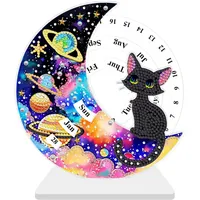 CXINLky DIY Diamond Art Painting Kalender Tisch Deko,Diamant Art Drehbare Kalenderornamente Aus Acrylic, Drehbarer Desktop Kalender Ornaments Geschenke Für Dekoration-02-Schwarze Katze