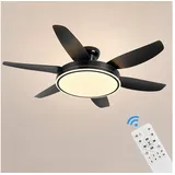 Euroton Deckenventilator Deckenventilator LED Beleuchtung 6 Geschwindigkeiten timer 2 Stunden, Lichtfarbe und Helligkeit stufenlos einstellbar schwarz