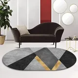 Tappeti Design Teppich Oval Anti-Rutsch Home Office Esszimmer Wohnzimmer Schlafzimmer Küche Kurzflor Teppiche Grau-Schwarz-Gold Oval 160X230CM